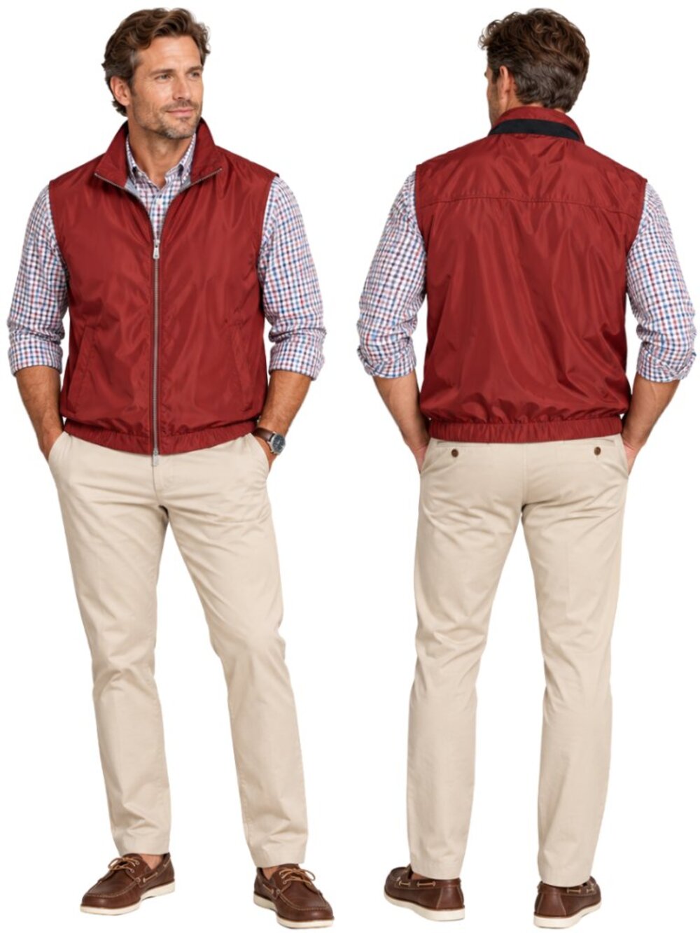 Rye 51 Voyager Collection Full Zip Vest Men's 52 Red Lightweight Outdoor Preppy